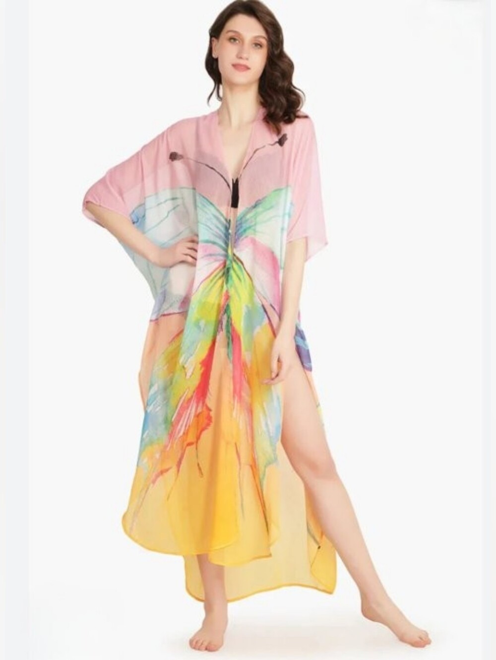 America & Beyond Multicolor Butterfly Chiffon Cover Up Size Small